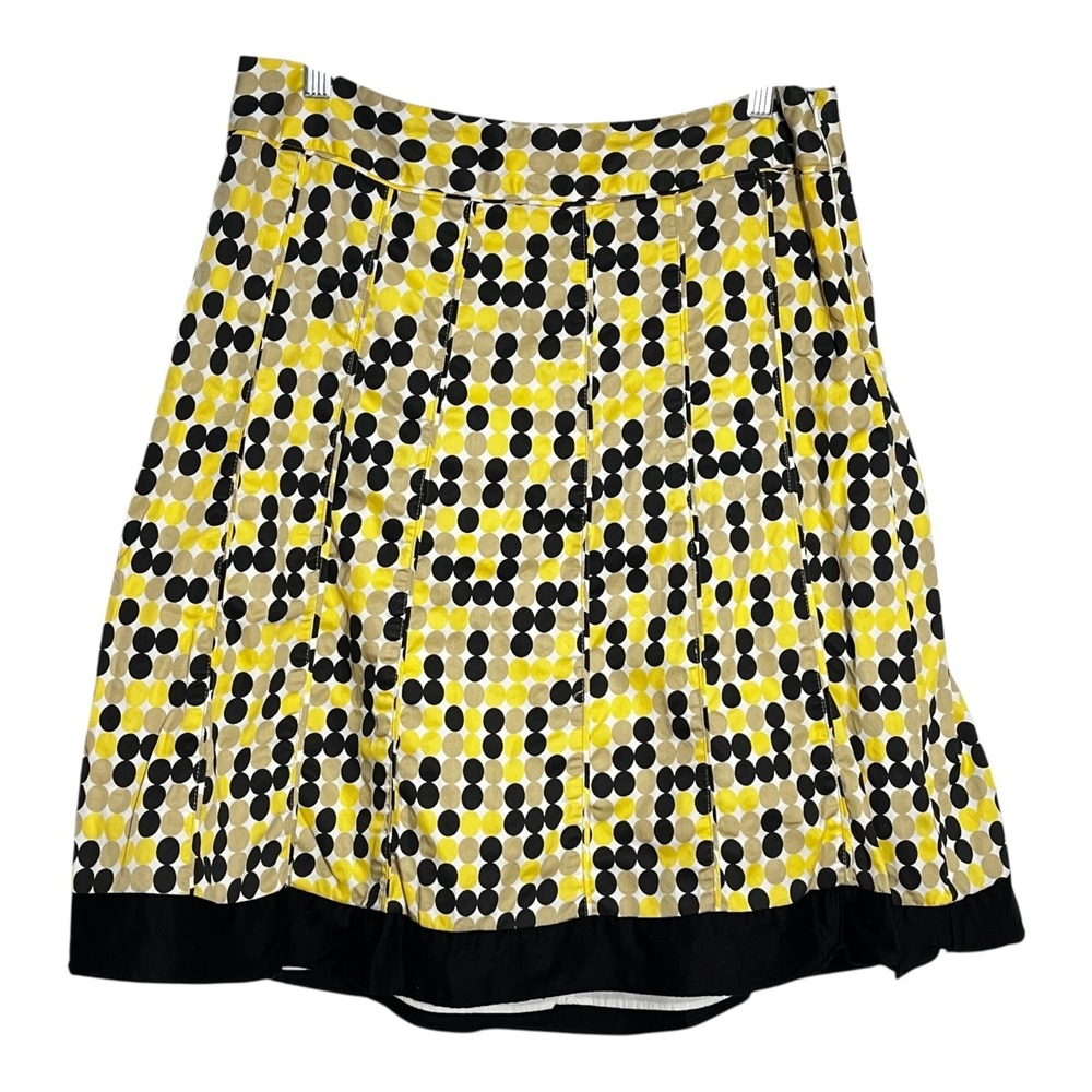CATO‎ Women's Skirt Size 12 Yellow Brown Black Polka Dot Pleated A-Line